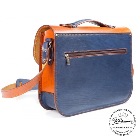 Кожаный портфель "Сатчел"  (рыжий с синим)