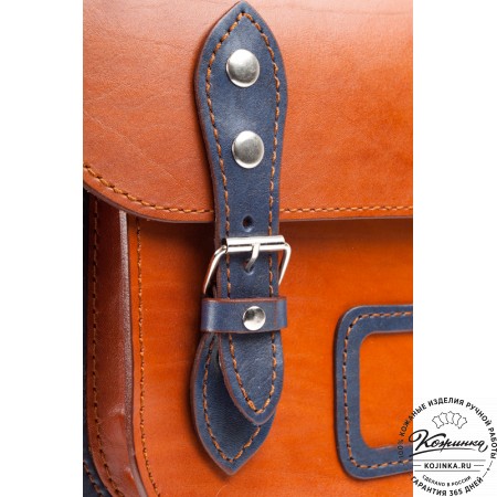 Кожаный портфель "Сатчел"  (рыжий с синим)